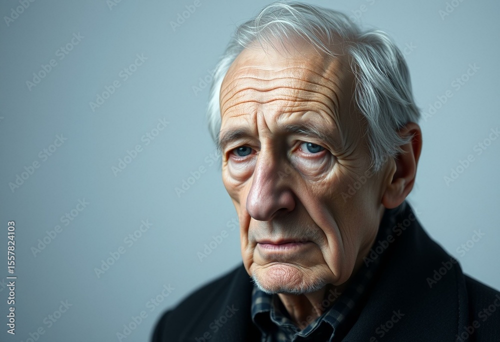 Obraz premium Melancholic old male portrait on cold pastel background
