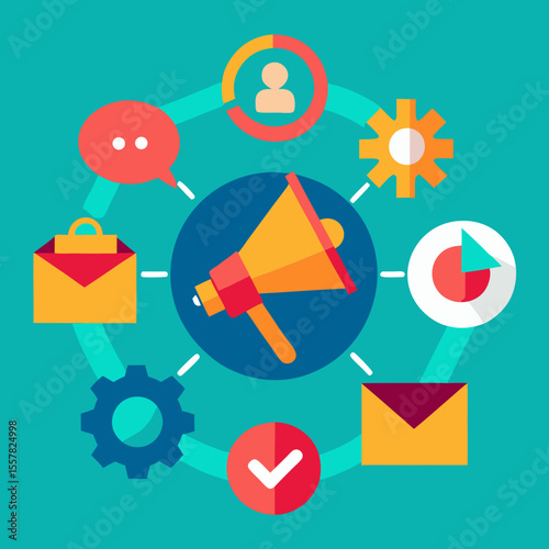Marketing concept icon set with flat symbols