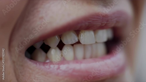 Closeup sequence of a human mouth speaking and smiling in natural light