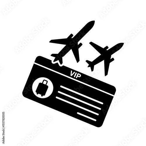 VIP travel pass with airplanes and luggage icon representing Business Class Passenger Meeting  