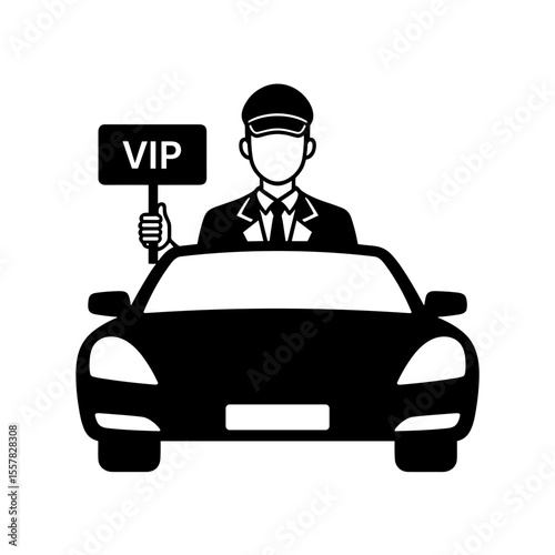 Business Class Passenger Meeting with VIP driver holding sign  