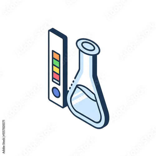 Color scale and flask for chemical pH or substance analysis.