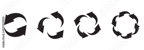 Cyclic rotation icon set. Reiteration or renewal symbol. Recycling sign on transparent background. Vector illustration.