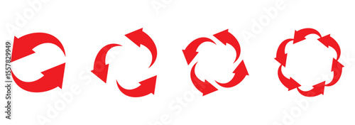 Cyclic rotation icon set. Reiteration or renewal symbol. Recycling sign on transparent background. Vector illustration.