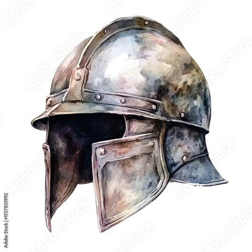 watercolor vector of Helmet, isolated on a white background.