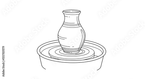 potter's wheel, Ceramic vase being crafted on potter's wheel in minimalist style  