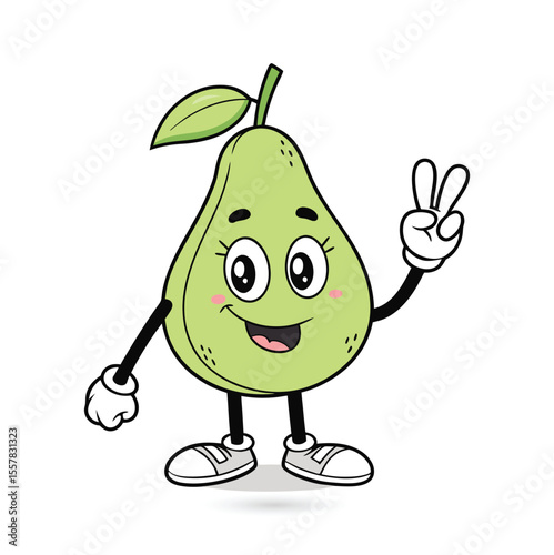 Cheerful green pear character fruit cartoon