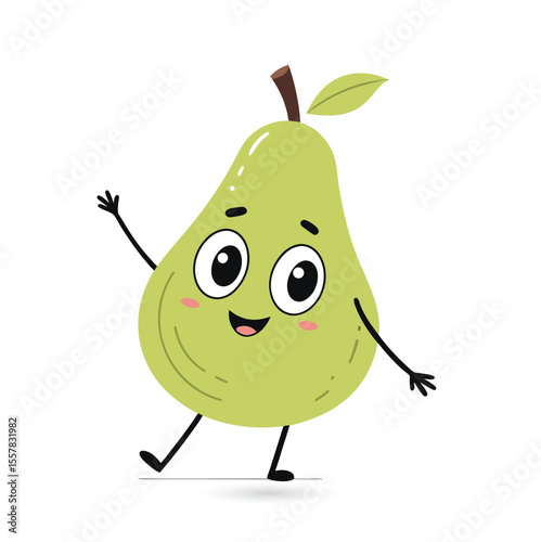 Happy cartoon pear waving with a smile fruit smiling