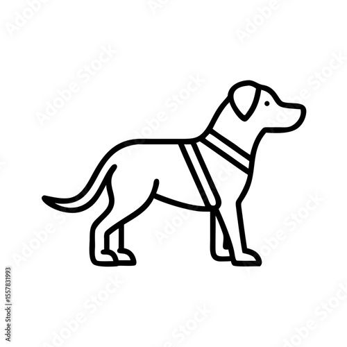 Guide dog standing in harness, outlined in simple style  