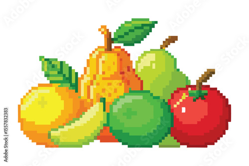 Pixelated fruit assortment apple banana