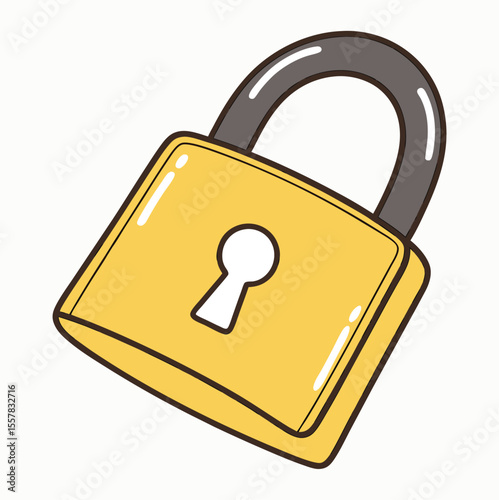 Yellow padlock with grey shackle and keyhole security protection