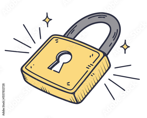 Yellow padlock with grey shackle and sparkling effect security protection