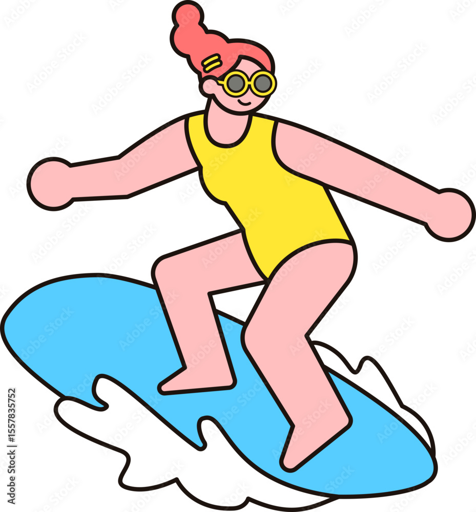 Naklejka premium 여름 서핑 스포츠 캐릭터 컬러 일러스트