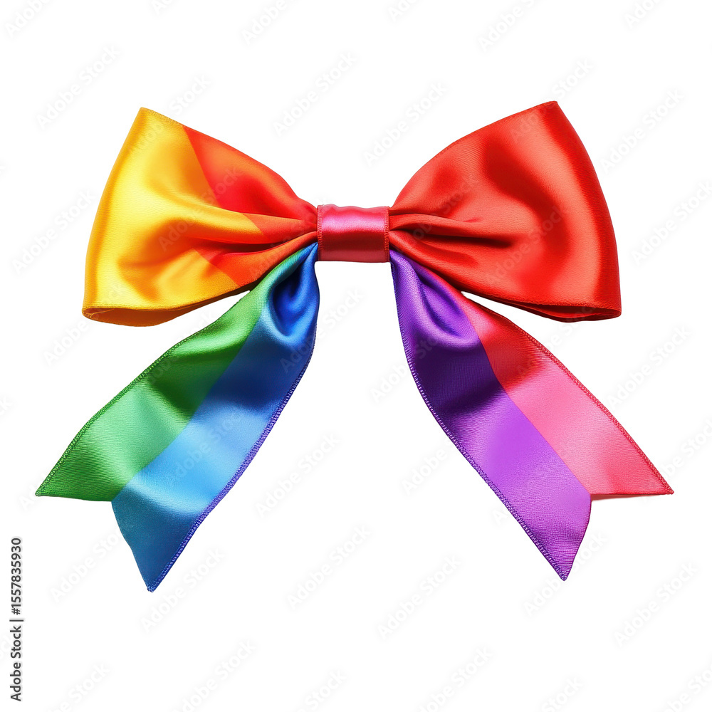 Naklejka premium Vibrant rainbow bow symbolizing diversity and inclusion for LGBT pride celebrations and events, lgbt bow isolated on Transparent background element for design, lgbt symbol
