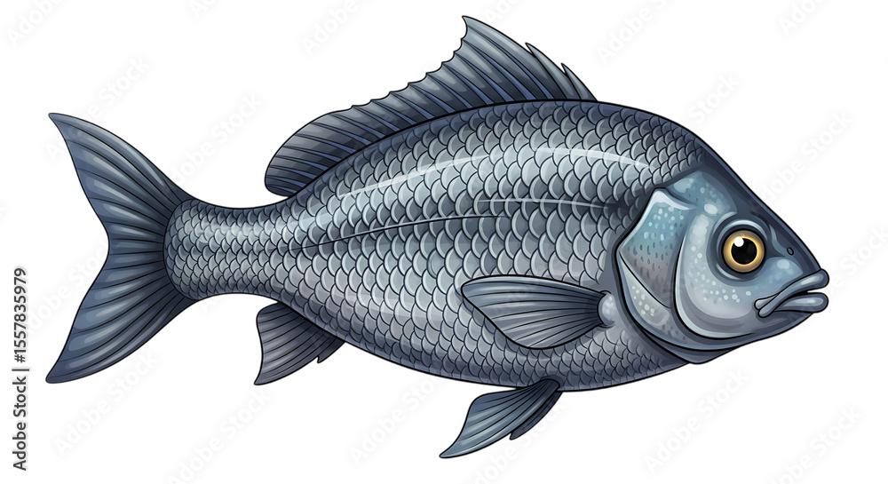 Fototapeta premium Detailed illustration of a single grey fish swimming isolated on transparent background