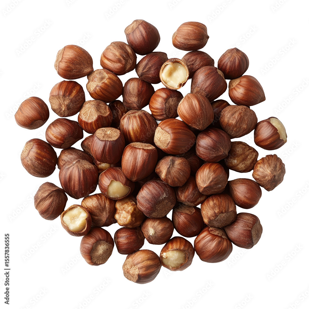 Fototapeta premium Hazelnuts on a white background ideal for culinary presentations and food styling, hazelnuts on white background