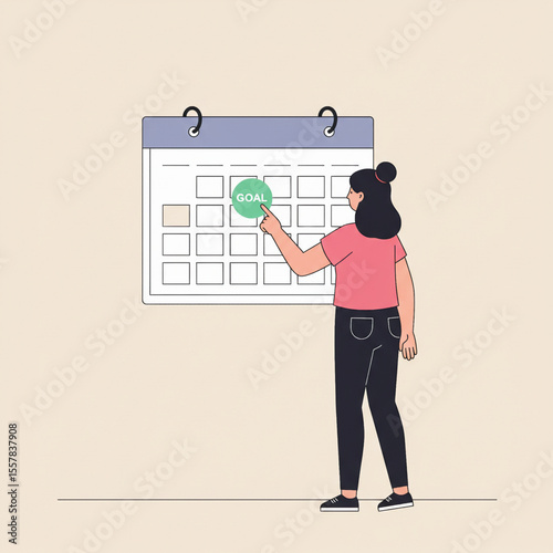 Woman pointing at calendar with goal marker