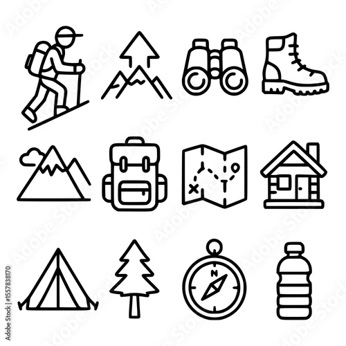 Minimalist Hiking and Camping Line Icons