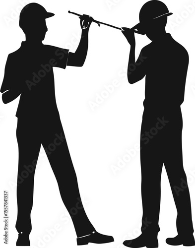Construction Engineer, Worker Icon PNG, Editable Vector Illustration. Diverse Construction Worker Silhouettes: Teamwork, Technology, and Surveying.