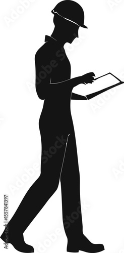 Construction Engineer, Worker Icon PNG, Editable Vector Illustration. Diverse Construction Worker Silhouettes: Teamwork, Technology, and Surveying.