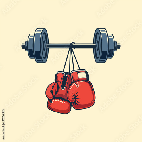 vector illustration of boxing gloves with barbell