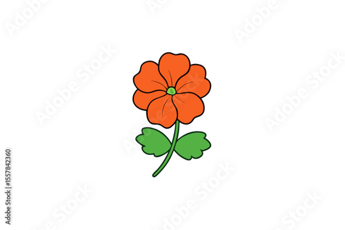 Red poppy flower and four-leaf clover isolated on white, a vector floral design illustrating the beauty of nature