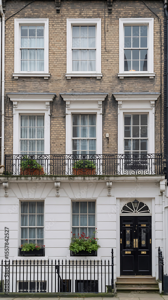 Naklejka premium Elegant row house facade with classic design. 