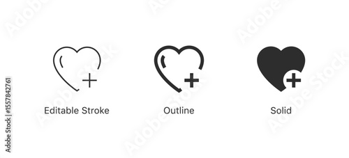save or add to favorites icon , heart icon with plus symbol | heart icon with medical plus sign for health, medical, and healthcare designs