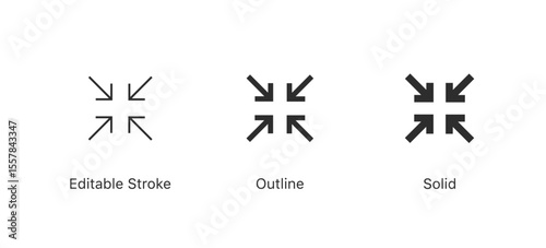 minimize icon four 4 arrows icon meeting point, rally compact size small scale arrows icons . shrink icon resize in arrows