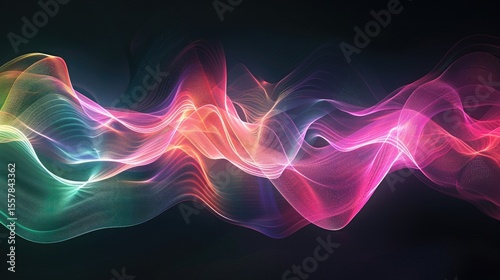 Flowing abstract waves in pink, purple, and blue hues on a dark background. Background image of vibrant color digital wave with black background. Digital artwork for modern and vibrant design. AIG51.