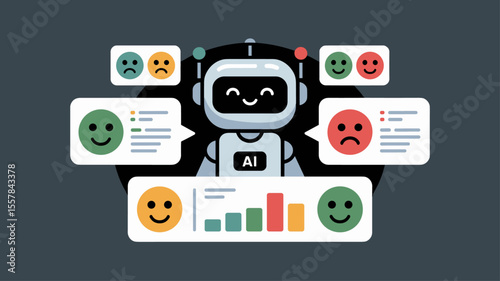 ai chatbot analyzing customer feedback faces, vector illustration for sentiment analysis, emotion ai and customer experience data processing