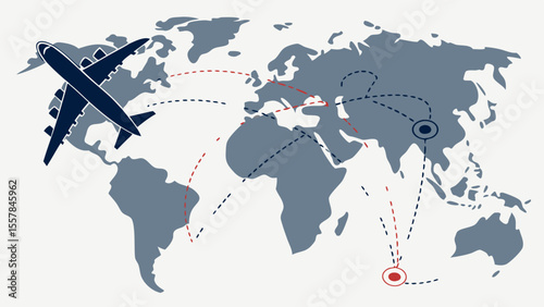 Global Air Travel Network Map with Dotted Routes for International Logistics and Business Connectivity