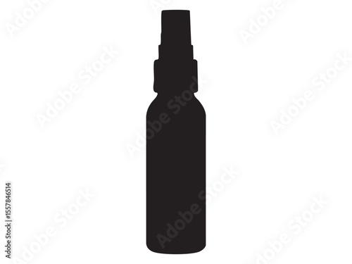 Spray bottle black silhouette isolated on white background, graphic illustration. Concept of hair mist, beauty care spray, cosmetic product for skin or hair treatment, design element