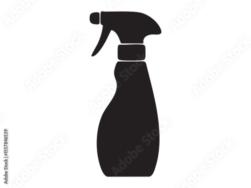 Black silhouette of hair spray bottle isolated on white background, graphic illustration. concept of hair care, styling tool, salon product, beauty accessories, design element