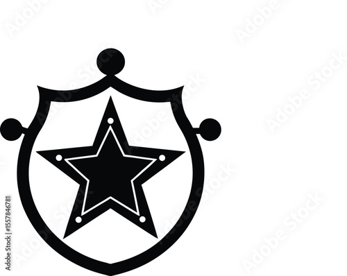 Sheriff Badge Silhouette,  Wild West Law Enforcement Vector Icon.