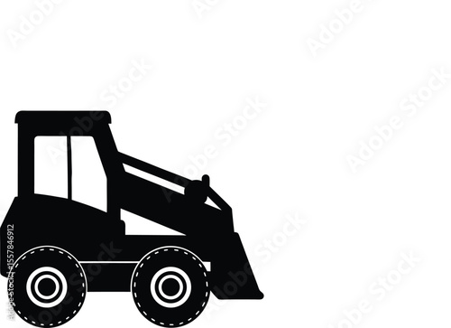 Skid Steer Loader Silhouette,  Compact Construction Equipment Vector Art.