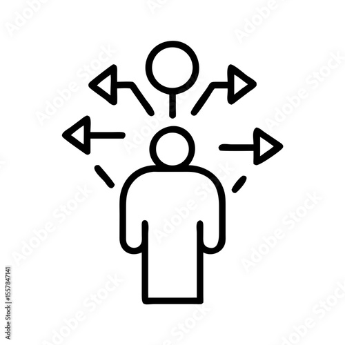 Icon representing decision-making process with arrows pointing outwards  