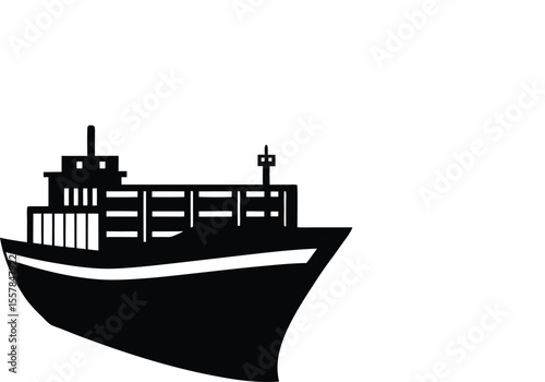 Cargo Ship Silhouette,  Freight Vessel Vector Illustration.