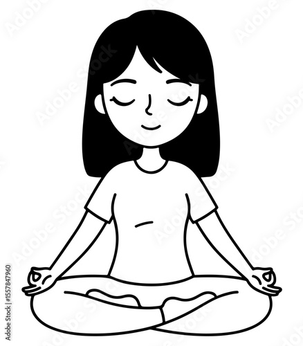 A simple illustration of a serene woman meditating in lotus position