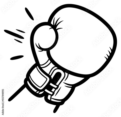 Vector image of a black and white boxing glove in action