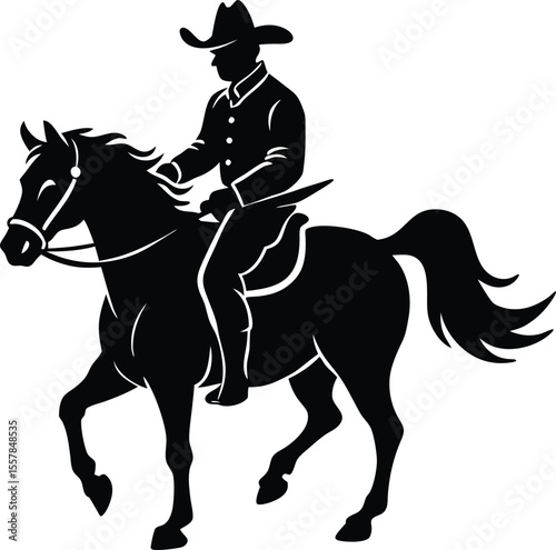 Cowboy Riding a Horse Silhouette,  Western Rider Vector Art.