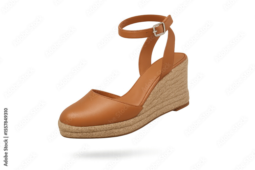 Naklejka premium Elegant brown wedge sandal isolated on transparent background, high heel shoe