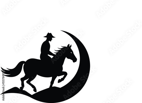 Horse and Rider Galloping Silhouette,  Desert Cowboy Vector Scene. new, Trendy, Unique, 2025