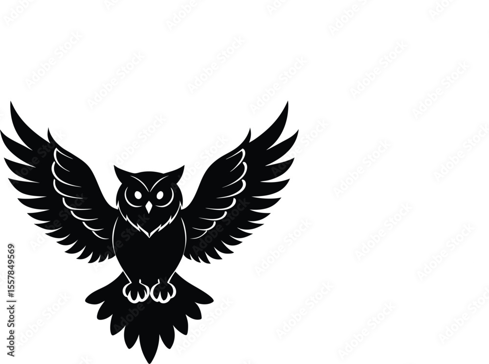 Obraz premium Flying Owl Silhouette, Owl with Wings Spread Vector Art. new ,trendy, unique, 2025
