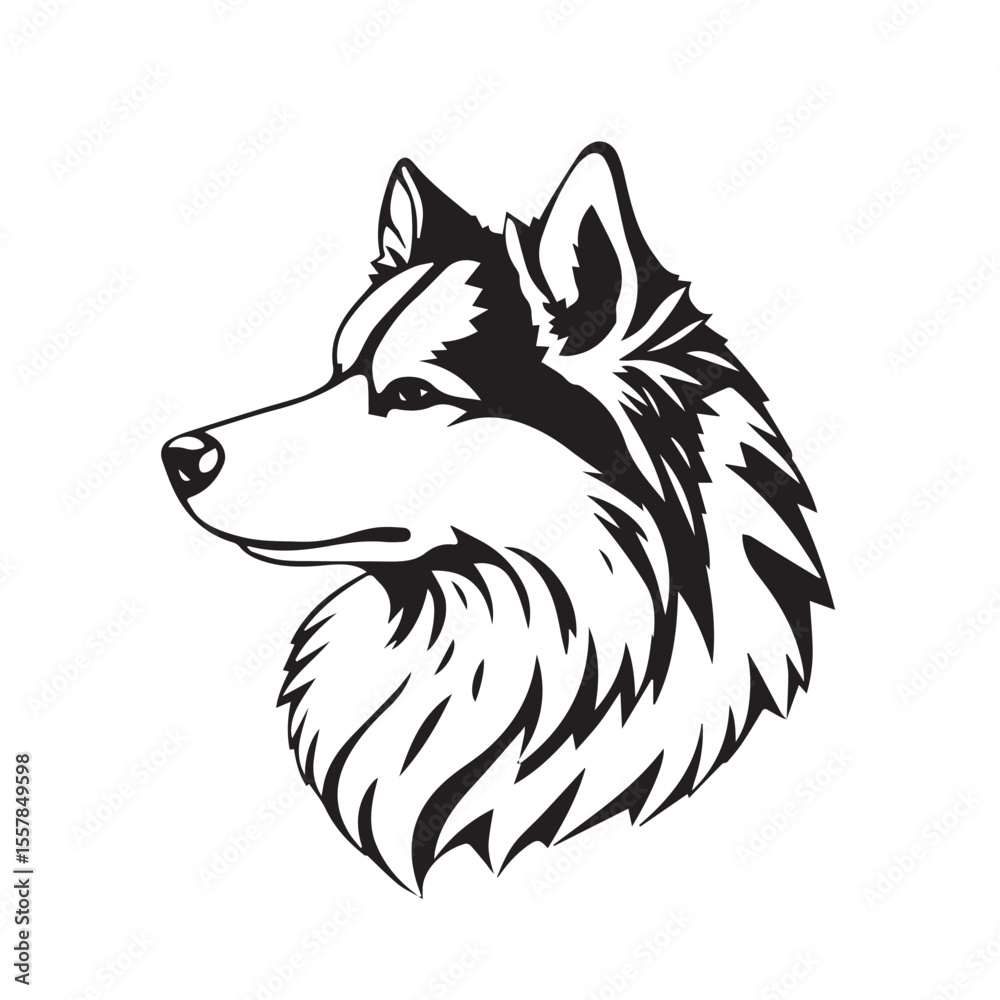 Naklejka premium American Eskimo Dog silhouette on white background. Dog head icon. Dog logo design. Dog vector design.
