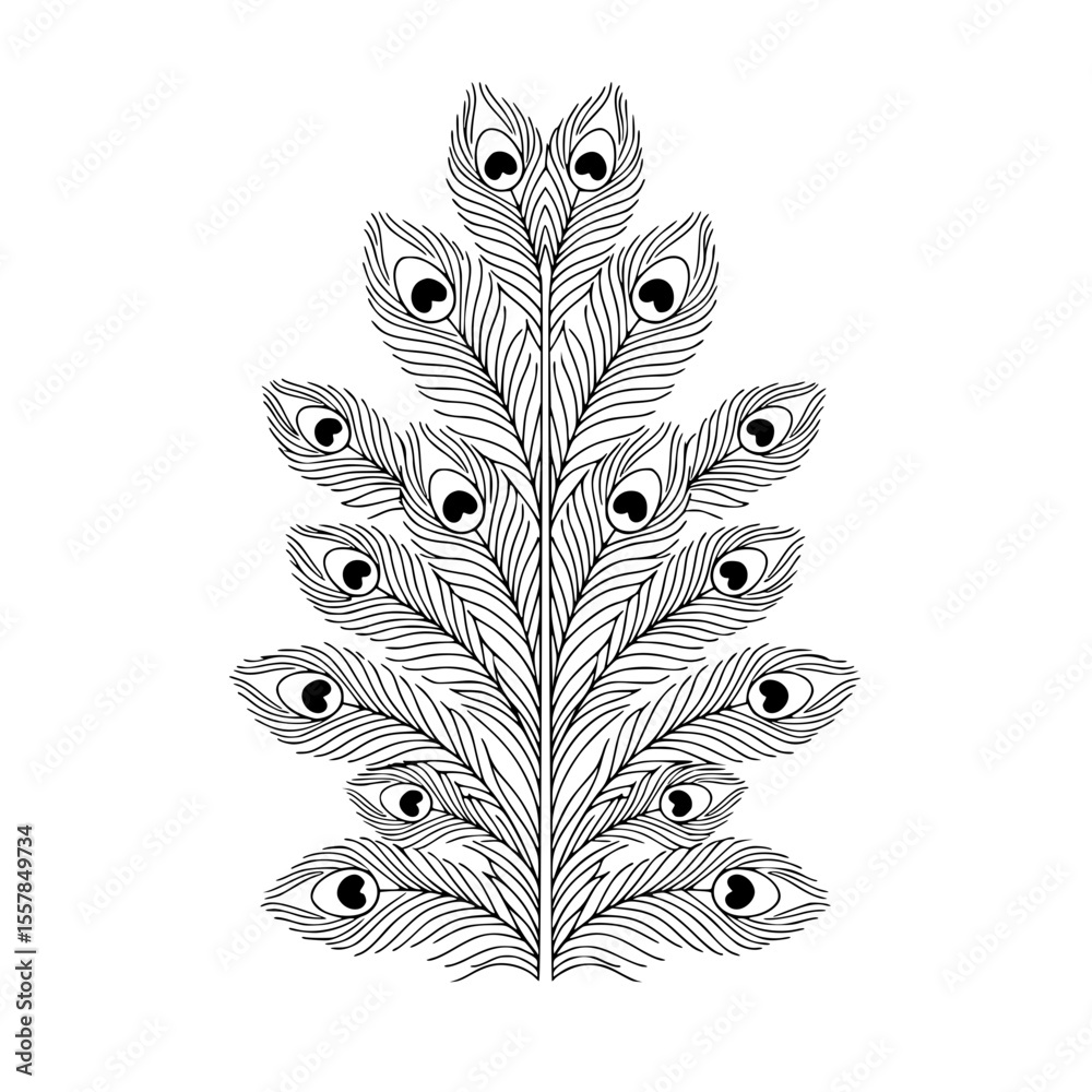 Obraz premium Black and white outline of peacock feather design in minimal style 