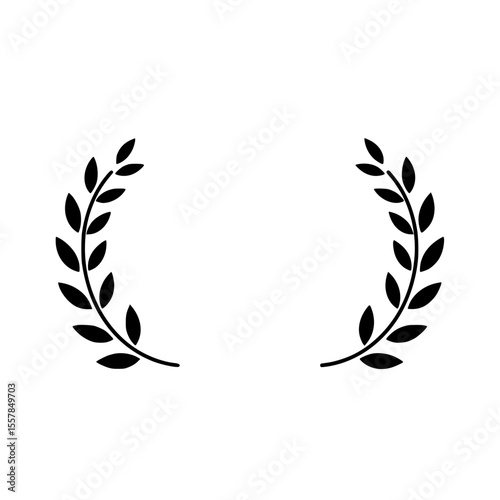Black and white line icon of simple laurel leaves design  