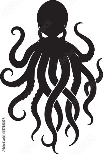 Bold silhouette of an octopus, perfect for logos or graphic design.