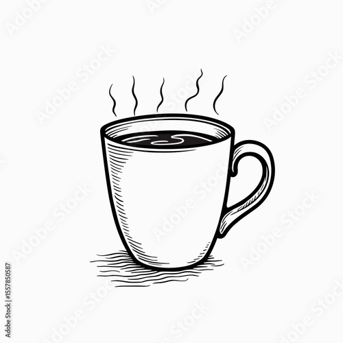 Hot steaming coffee cup in sketch style on white background - Concept of comfort