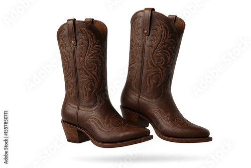 Wallpaper Mural Elegant brown leather cowboy boots isolated on transparent background, footwear Torontodigital.ca